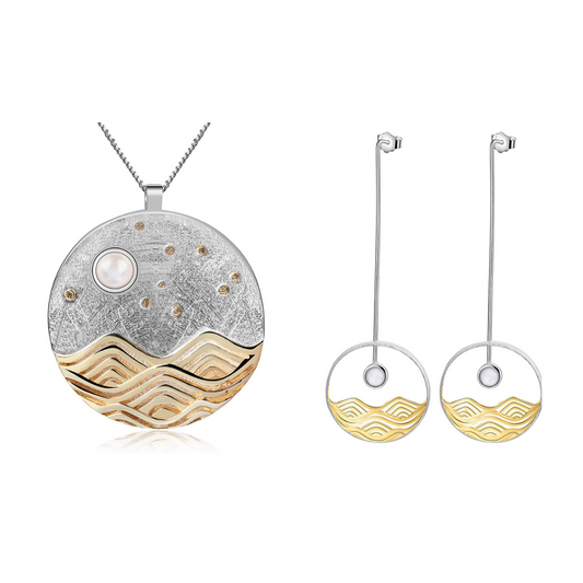 Moon Wave Necklace and Earrings Set
