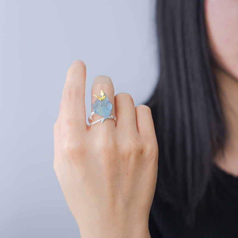 Aquamarine Butterfly Earring & Ring Set - The Elements of Harmony