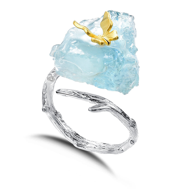 Aquamarine Butterfly Earring & Ring Set - The Elements of Harmony