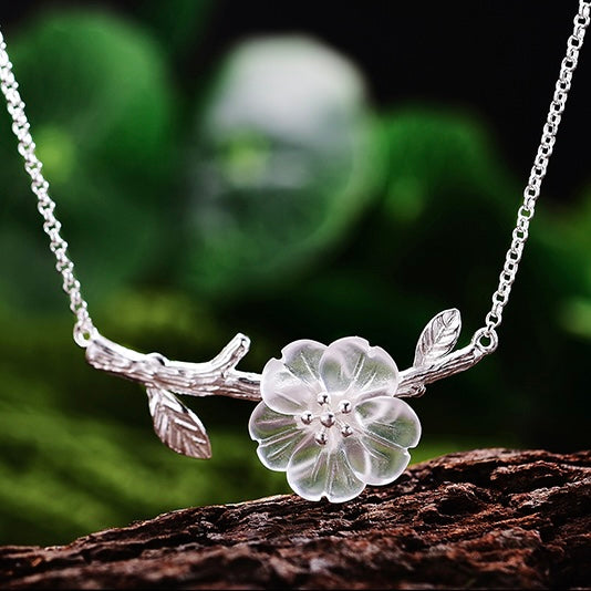 White Crystal Flower Necklace