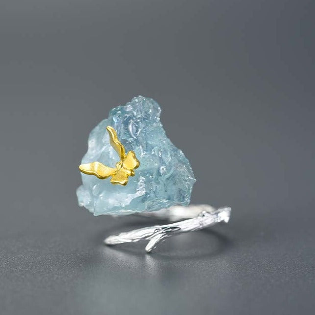 Aquamarine Butterfly Earring & Ring Set - The Elements of Harmony