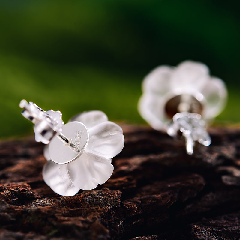 White Crystal Flower Earrings