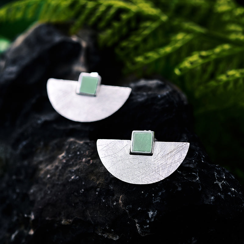 Aventurine Half Moon Stud Earrings