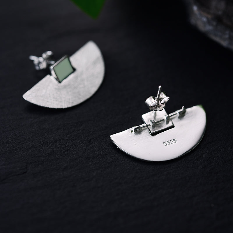 Aventurine Half Moon Stud Earrings