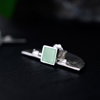 Aventurine Half Moon Stud Earrings