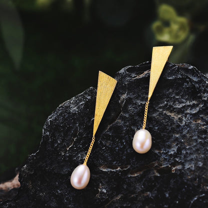 Long Triangular Drop Earrings with Pearls - The Elements of Harmony