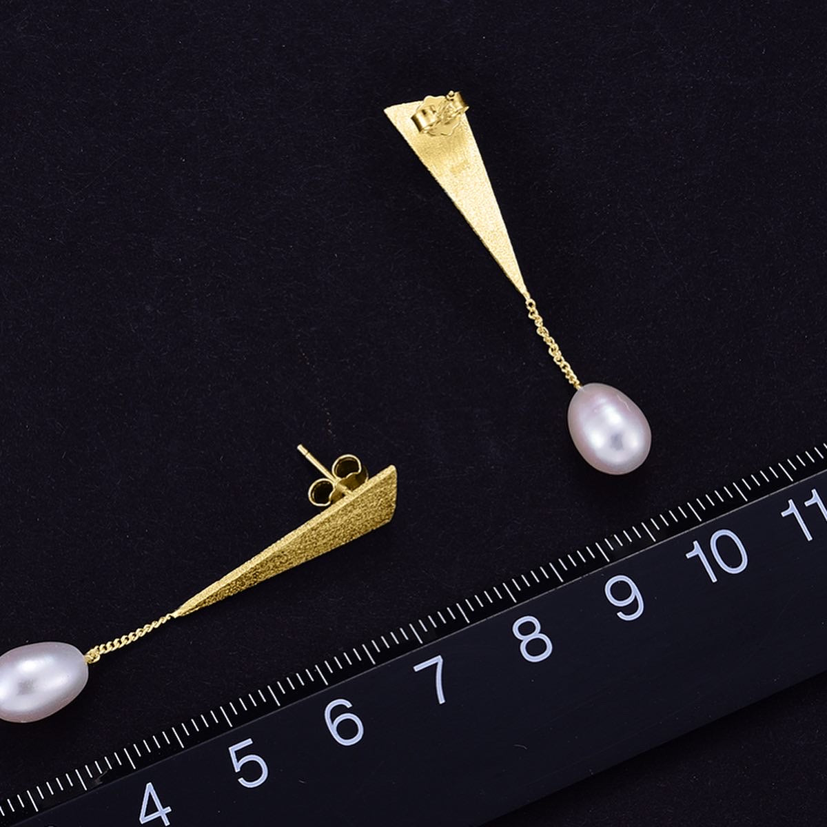 Long Triangular Drop Earrings with Pearls - The Elements of Harmony