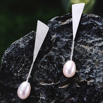 Long Triangular Drop Earrings with Pearls - The Elements of Harmony