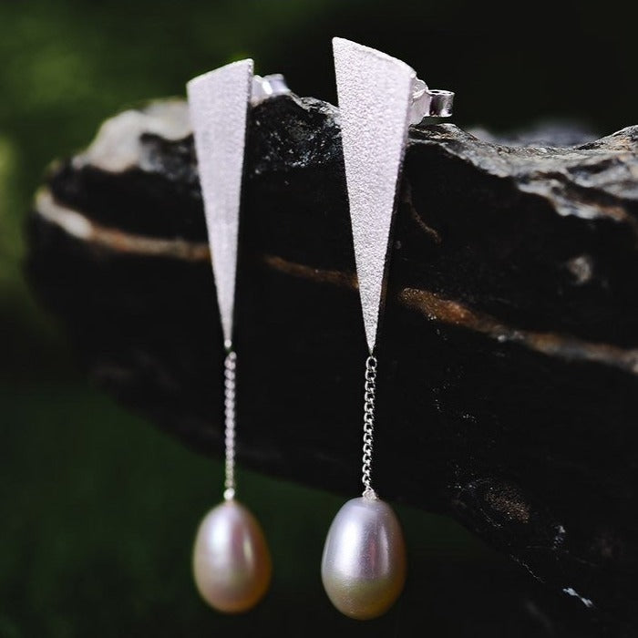 Long Triangular Drop Earrings with Pearls - The Elements of Harmony