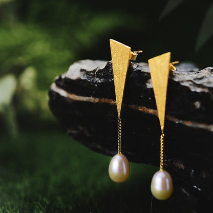 Long Triangular Drop Earrings with Pearls - The Elements of Harmony