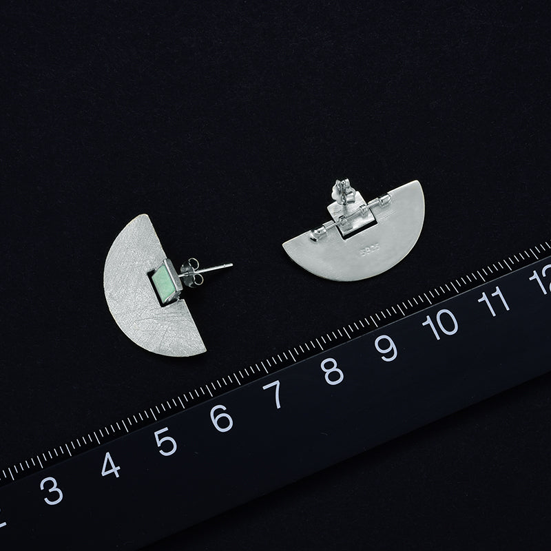 Aventurine Half Moon Stud Earrings