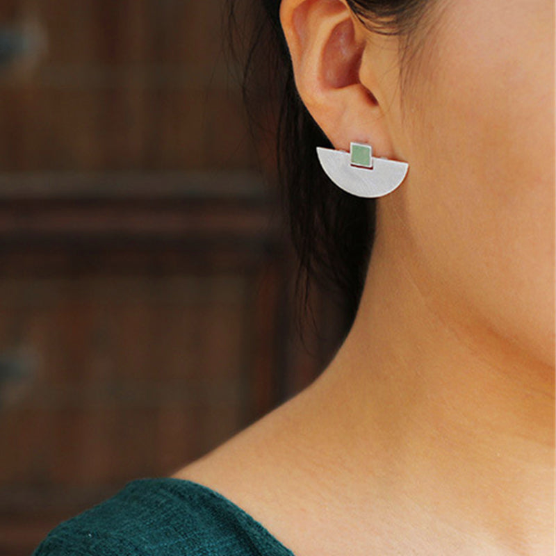 Aventurine Half Moon Stud Earrings