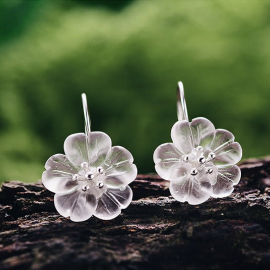 White Crystal Flower Earrings - The Elements of Harmony