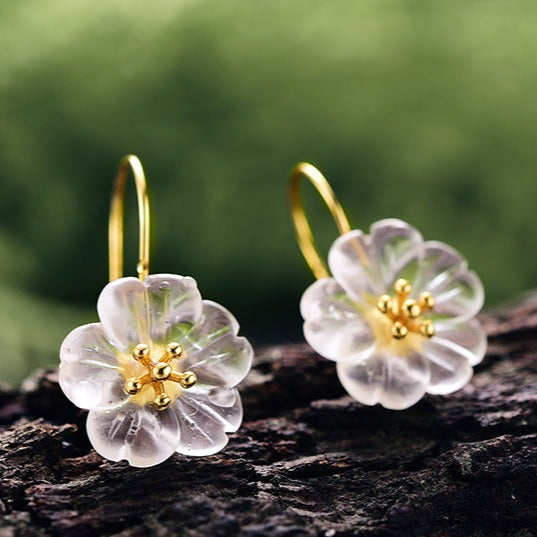 White Crystal Flower Earrings - The Elements of Harmony