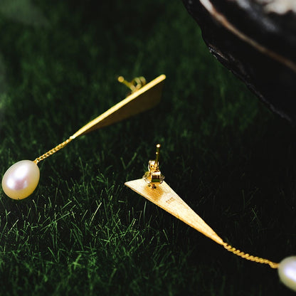 Long Triangular Drop Earrings with Pearls - The Elements of Harmony