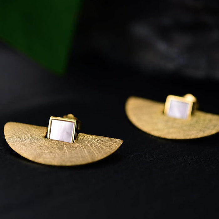 Aventurine Half Moon Stud Earrings