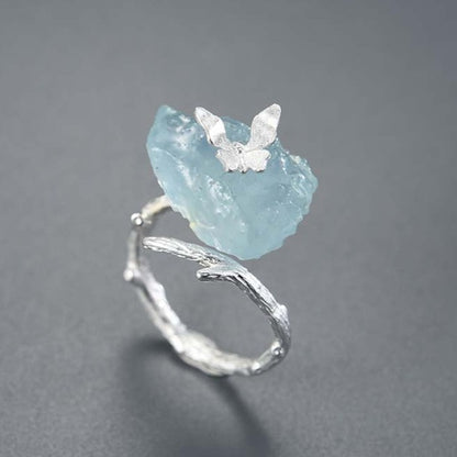 Aquamarine Butterfly Earring & Ring Set - The Elements of Harmony