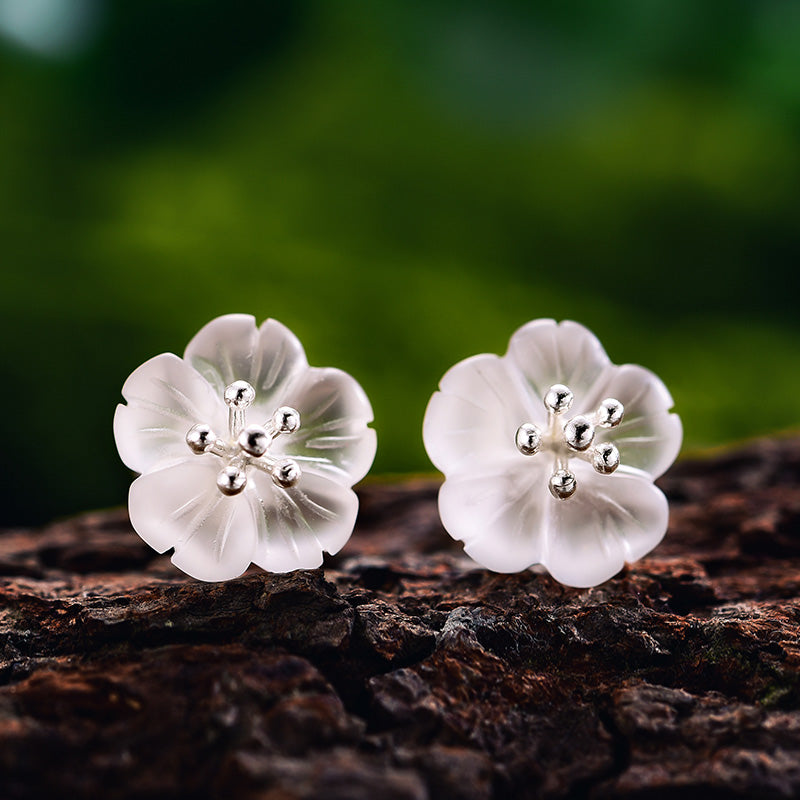 White Crystal Flower Earrings